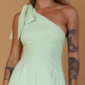 Blue one shoulder linen dress